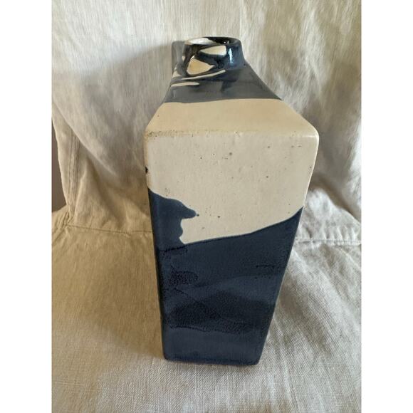 Blue Swirl Vase Rectangle Hand painted signed modern one flower 7x8.5x2.5”Asian - Picture 8 of 16